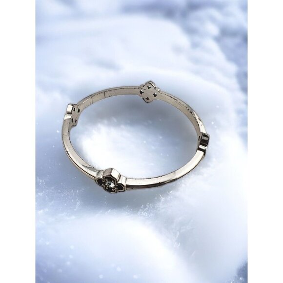 Brighton TOLEDO Silver Bangle Bracelet 4 Crystals Stations. Brighton Pouch - Picture 2 of 5